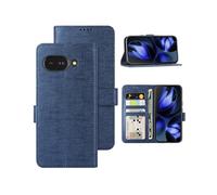 Foluu Wallet Case for Google Pixel 9a, Cover Case Card Holster Canvas Flip/Folio Soft TPU Bumper with Kickstand Ultra Slim Strong Magnetic Closure for Google Pixel 9a 2025 (Blue)