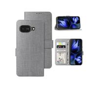 Foluu Wallet Case for Google Pixel 9a, Cover Case Card Holster Canvas Flip/Folio Soft TPU Bumper with Kickstand Ultra Slim Strong Magnetic Closure for Google Pixel 9a 2025 (Gray)