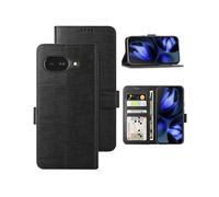 Foluu Wallet Case for Google Pixel 9a, Cover Case Card Holster Canvas Flip/Folio Soft TPU Bumper with Kickstand Ultra Slim Strong Magnetic Closure for Google Pixel 9a 2025 (Black)