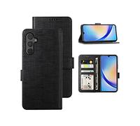Foluu Wallet Case for Samsung Galaxy A34 5G, Case Cover Card Holster Canvas Flip/Folio Soft TPU Bumper with Kickstand Ultra Slim Strong Magnetic Closure for Samsung Galaxy A34 5G 2023 (Black)