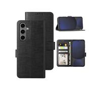 Foluu Wallet Case for Samsung Galaxy S24 FE, Cover Case Card Holster Canvas Flip/Folio Soft TPU Bumper with Kickstand Ultra Slim Strong Magnetic Closure for Samsung Galaxy S24 FE 2024 (Black)