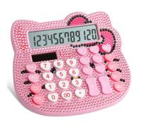 Cute Calculator,Rhinestones Calculator with 12-Digit LCD Display,Dual Drive by Solar Energy and Battery,Pink Calculator for Girls and Women (Pink+Rhinestones)