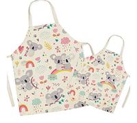 FOMAISELF Linen Parent and Child Apron Set, Cute Koala Pattern Matching Mum Kids Aprons, Adjustable Mummy Son Daughter Apron for Cooking Baking Painting Party Kitchen Home