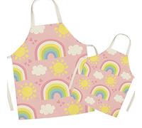 FOMAISELF Linen Parent and Child Apron Set, Cute Rainbow Pattern Mummy and Me Matching Aprons, Adjustable Kitchen Apron for Cooking Baking Painting Party, Mum Son Daughter Home Apron