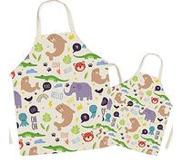 FOMAISELF Linen Parent and Child Cooking Apron - Cute Animals Pattern Mum and Kids Apron, Mummy Son Daughter Aprons for Cooking Baking Painting Party