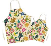 FOMAISELF Linen Parent and Child Cooking Apron - Cute Birds Pattern Mum and Kids Apron, Mummy Son Daughter Aprons for Cooking Baking Painting Party