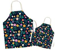 FOMAISELF Linen Parent and Child Cooking Apron - Cute Flowers Pattern Mum and Kids Apron, Mummy Son Daughter Aprons for Cooking Baking Painting Party