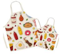 FOMAISELF Linen Parent and Child Cooking Apron - Cute Food Pattern Mum and Kids Apron, Mummy Son Daughter Aprons for Cooking Baking Painting Party