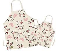 FOMAISELF Linen Parent and Child Cooking Apron - Cute Rabbit Pattern Mum and Kids Apron, Mummy Son Daughter Aprons for Cooking Baking Painting Party