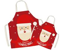 FOMAISELF Linen Parent and Child Cooking Apron - Father Christmas Pattern Mum and Kids Apron, Mummy Son Daughter Aprons for Cooking Baking Painting Party