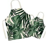 FOMAISELF Linen Parent and Child Cooking Apron - Leaf Pattern Mum and Kids Apron, Mummy Son Daughter Aprons for Cooking Baking Painting Party