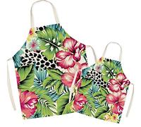 FOMAISELF Linen Parent and Child Cooking Apron - Plant Pattern Mum and Kids Apron, Mummy Son Daughter Aprons for Cooking Baking Painting Party