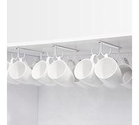 FOMANSH Mug Rack Under Cabinet - Coffee Cup Holder, 12 Mugs Hooks Under Shelf, Display Hanging Cups Drying Hook for Bar Kitchen Utensils White