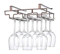 FOMANSH Wine glass holder hanging, no drilling required, storage, no screws required, stainless steel, adjustable shelf thickness, kitchen, Brown