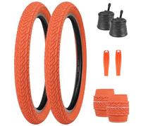 FOMAS 20 inch Kids Bike Tire Colorful Anti - Slip Tire 20 x 2.35 inch Foldable Replacement All Terrain Tire with Levers for Kids Bicycle BMX Mountain Bike Folding Bike Orange 2 Pack with Inner Tubes