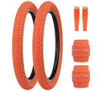 FOMAS 20 inch Kids Bike Tire Colorful Anti - Slip Tire 20 x 2.35 inch Foldable Replacement All Terrain Tire with Levers for Kids Bicycle BMX Mountain Bike Folding Bike Orange 2 Pack