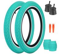 FOMAS 20 x 2.35 inch Kids Bike Tire Colorful Anti - Slip Foldable Replacement All Terrain with Levers for BMX Mountain Folding Bicycle (Teal - 2 Pack with Inner Tube, 20 x 2.35 inch)