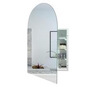 FOMAYKO Bathroom Mirror Cabinet, Mirrored Bathroom Storage, Single Door Wall Mounted White Metal Cabinet with HD 76x50CM Framless Arched Mirror