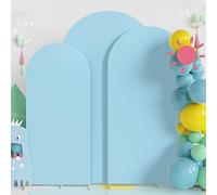 Fomcet Wedding Arch Cover 7.2FT, 6.6FT, 6FT Dusty Blue Spandex Fitted Fabric Backdrop Set of 3 Round Top Chiara Arch Backdrop Stands Covers for Wedding Ceremony Birthday Party Baby Shower Decor