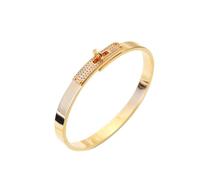 FOMCORT 18K Gold Plated Turn Lock Bracelet with Cubic Zirconia，Classical Fashion Stainless Steel Bangle Bracelet for Men and Womens, Medium, Cubic Zirconia