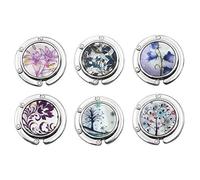 FOME Handbag Hanger, Set of 6 Foldable Purse Hook Purse Table Hook Holder Flower and Tree Pattern Bag Hanger Hook 3.54x1.77in Mixed Color