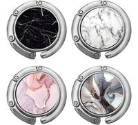 FOME Handbag Hook, Set of 4 Foldable Purse Hook Bag Hanger Holder Folding Purse Holder Handbag Holder for Purse Marble White Black