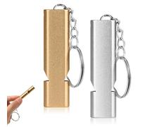 FOMGIIN 2 PCS Emergency Survival Whistle, Double Tubes Safety Whistles with Keychain, Whistle for Dog Training Boating Outdoor Camping Hiking Backpacking Sports Football (Gold, silver)