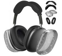 Fomissky 4 in 1 AirPods Max Case with Ear Covers, Includes Silicone Headband Cover & Glitter TPU Ear Cups Compatible with Apple AirPods Max (Clear Black)