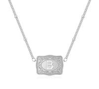 fomissky-sisa Mini Belt Buckle Necklace with Initial, Personalized Cow Tag Pendant Necklace Western Necklace for Women Silver Tone, Copper, No Gemstone
