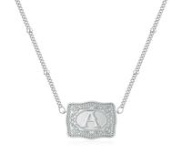 fomissky-sisa Mini Belt Buckle Necklace with Initial, Personalized Cow Tag Pendant Necklace Western Necklace for Women Silver Tone, Copper, No Gemstone