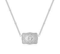 fomissky-sisa Mini Belt Buckle Necklace with Initial, Personalized Cow Tag Pendant Necklace Western Necklace for Women Silver Tone, Copper, No Gemstone