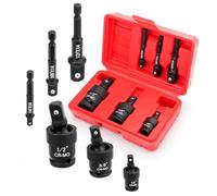 Fomita 6-Piece Universal Impact Joint Socket Adapter Kit, Contains 3pc Swivel Socket Adapters & 3pc Drill Bit Converters, Fits 1/4" 3/8" 1/2" Drive Sizes