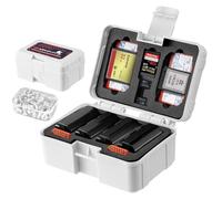 FOMITO Camera Battery Case & Memory Card Organizer - Holds 7 SD Cards 2 CFast 2 CF 2 Micro SD 2 XQD - Water-Resistant Shockproof Hard Shell Storage Box (Cold Gray Red)