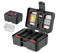 FOMITO Camera Battery Case & Memory Card Organizer - Holds 7 SD Cards 2 CFast 2 CF 2 Micro SD 2 XQD - Water-Resistant Shockproof Hard Shell Storage Box (Black Red)