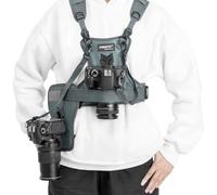 FOMITO Camera Chest Harness System, Multi-Camera Carrying Vest with Side Holster, Grey, Compatible with Canon Nikon Sony Panasonic Olympus DSLR