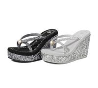 FOMIYES 1 Pair High Heeled Sequins Flip Flops Stylish Summer Sandals for Beach Casual Wear Comfortable Breathable Lady Slippers for Her Black