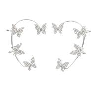FOMIYES 1 Pair Silver Rhinestone Butterfly Ear Cuff Non Piercing Crystal Clip-On Earrings for Women Stylish Ear Hook Jewelry