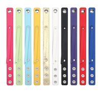 FOMIYES 10 Pcs Plain Leather Snap Bracelets Double-Layer Thin Cuff Wristbands for DIY Craft, Multi-Color Set Including Light Green, Blue, Black, White, Red, Gold, Yellow, Pink, Purple -