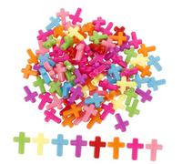 FOMIYES 100Pcs Acrylic Cross Beads for Jewellery Making - Colourful Plastic Cross Charms and Spacer Beads for DIY Necklaces Bracelets Crafts Size 0.63X0.12X0.16 Inch