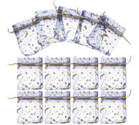 FOMIYES 100Pcs Navy Blue Organza Drawstring Mesh Jewelry Pouches with Foil Stars and Moon Design for Shower and Wedding Favour Bags