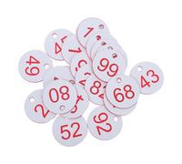 FOMIYES 100pcs Plastic Number Tags Round Hole, White Key Label with Red Numbers 1-100, Hanging Id Markers for Office, Garage, Dormitory and Home Use