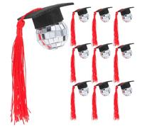 FOMIYES 10pcs Graduation Cupcake Toppers Red Felt Fabric Tassel Cap Decorations for Graduation Themed Parties Easy to Use Playful Touch and Eye-catching Design Cake Decor
