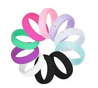 FOMIYES 10pcs Medical Grade Silicone Sports Rings Thin Stackable Glitter Bands Durable Comfortable for Gym Yoga Cycling Hiking Work