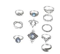 FOMIYES 11 Pcs Retro Knuckle Rings for Women Vintage Joint Finger Rings with Carved Gem and Leaf Design Stylish Decorative Stackable Jewelry