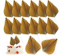 FOMIYES 12 Pairs Gold Leaf Folding Fans Cake Picks, Wedding and Party Cupcake Toppers, Large Decorative Cake Ornaments for Anniversary and Birthday Celebrations