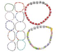 FOMIYES 12 pcs Glow Dark Letters Beaded Bracelets for Little Colorful Handmade Decorative Beads Wristbands Comfortable Lightweight Jewelry for Birthday and Party Gifts