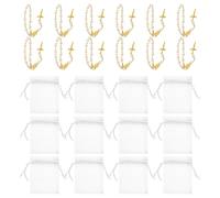 FOMIYES 12 Sets Mini Rosary Bead Prayer Bracelets with Faux Pearl Crucifix, Catholic Cross Bracelets for Baptism, Communion, and Religious Party Favors, 7x9cm White and Imitation Gold