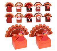 FOMIYES 12pcs Thanksgiving Party Favor Boxes with Charming Turkey Design Paper Candy Containers with Square Bottom for Holiday Fall Harvest Day Celebrations