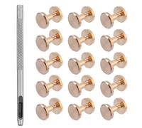 FOMIYES 16pcs Pure Copper Brass Chicago Screws Rivets Set with 10mm Flat Head Belt Nails and 2.5mm Hollow Drive Punch for DIY Leathercraft Bookbinding Craft Wallets