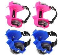 FOMIYES 2 Pairs Adjustable Roller Skates with Glowing PVC Wheels, Outdoor Protective Training Skating Shoes for Beginners, Blue and Rose Red